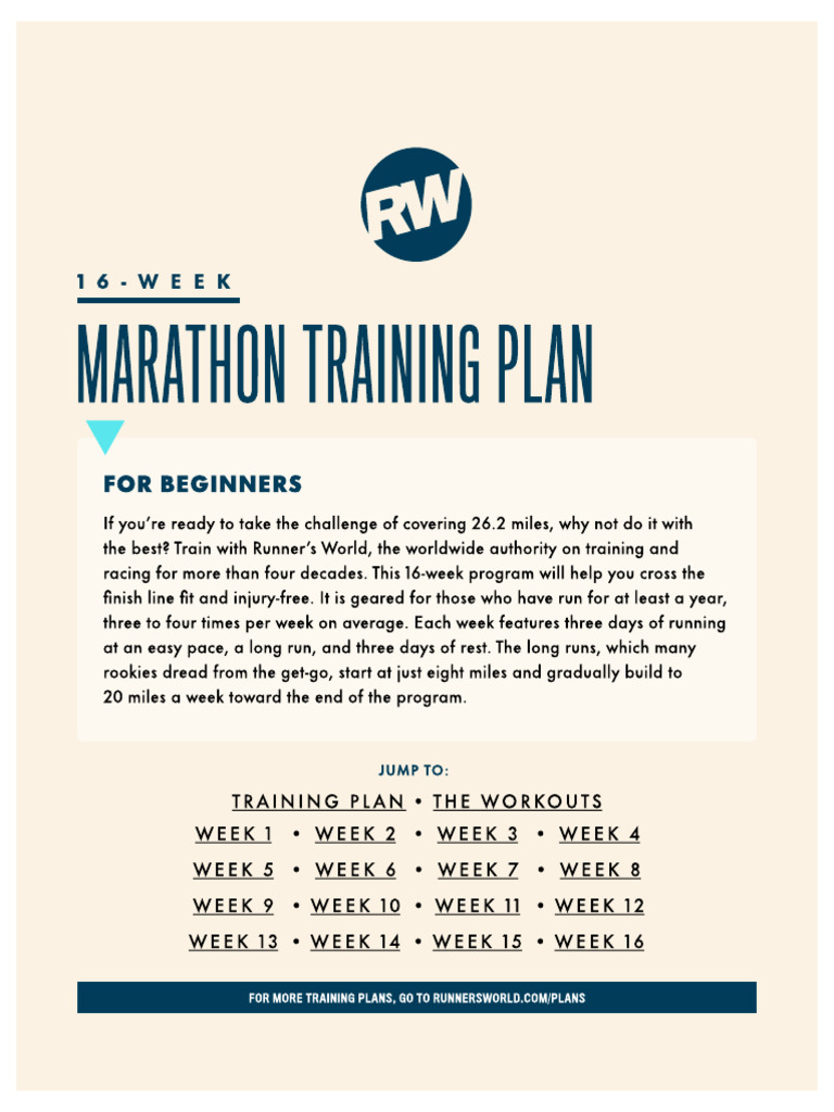 RW 16 Week Beginner Marathon Plan 68d2fc5e7990c | PDF | Running | Marathon