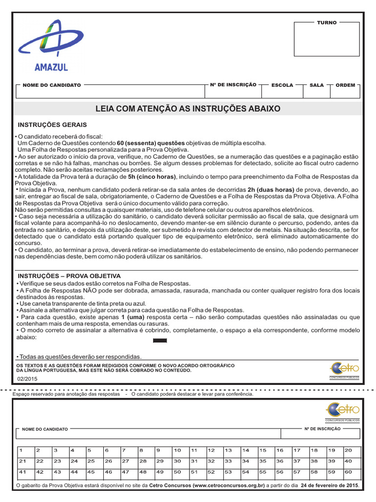 Prova AMAZUL 2015 Cetro | PDF | Saliva | Submarinos