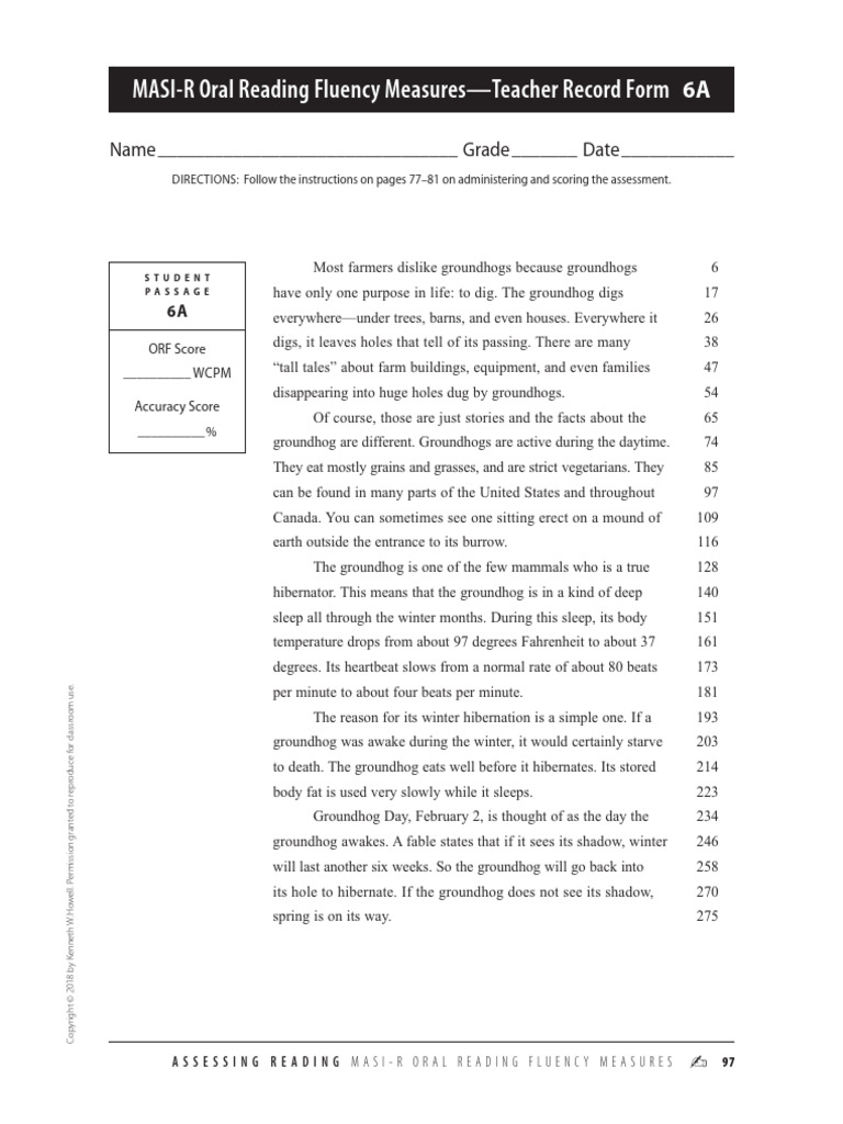 CORE Oral Reading Fluency 6A-6C | PDF | Snow | Zoology