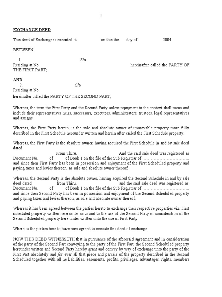 Deed of Exchange Deed Land Lot