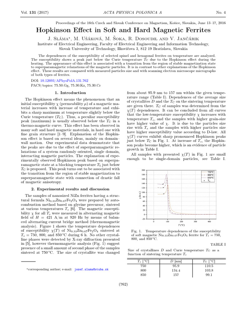 Hopkinson Effect in Soft and Hard Magnetic Ferrites | PDF | Phases Of ...