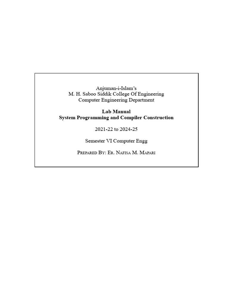 SPCC LAb Manual 2021-22 To 2024-25 | PDF | Parsing | Compiler
