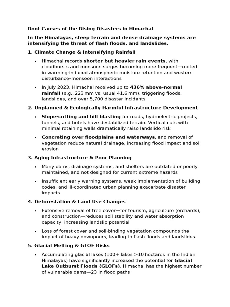 Root Causes of The Rising Disasters in Himachal | PDF | Flood | Landslide