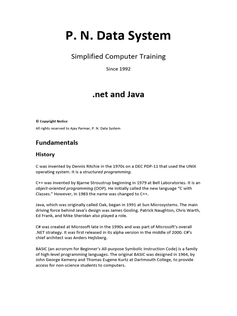 C Sharp Dot Net Language Manual | PDF | Data Type | Integer (Computer ...
