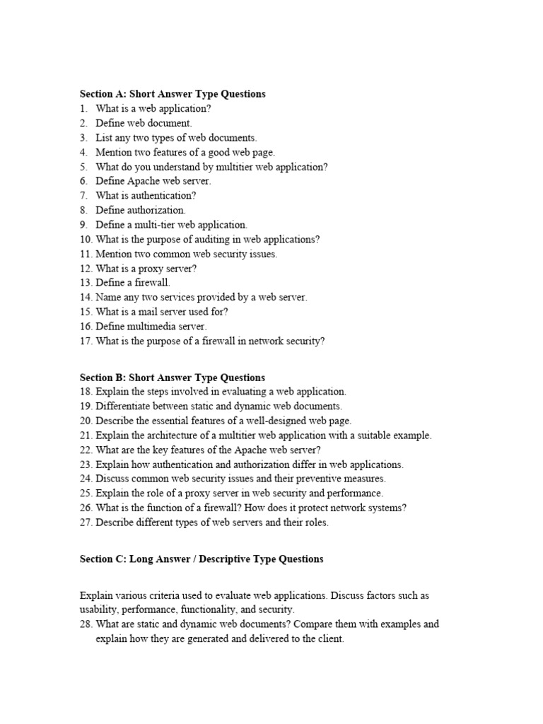 Exam Questions On Web Applications and Security | PDF | World Wide Web ...