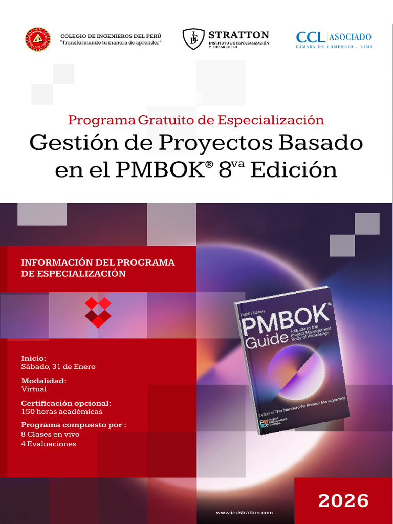 Gestión de Proyectos Basado en El PMBOK 8va Edición - BROCHURE 2026 | PDF
