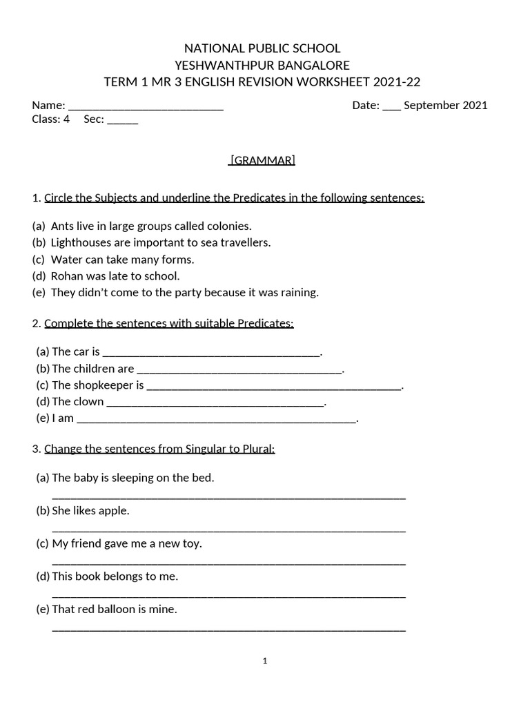 TERM 1 MR 3 CLASS 4 Worksheet | PDF | Language Mechanics | Linguistic ...