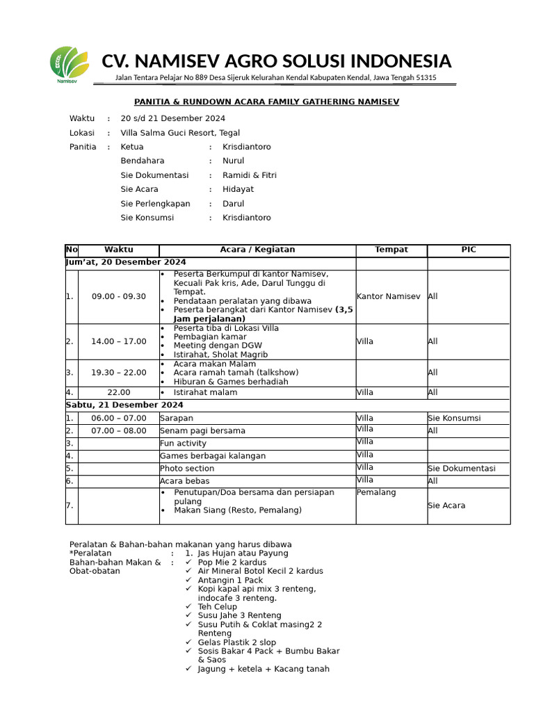 Rundown Acara Gathering | PDF