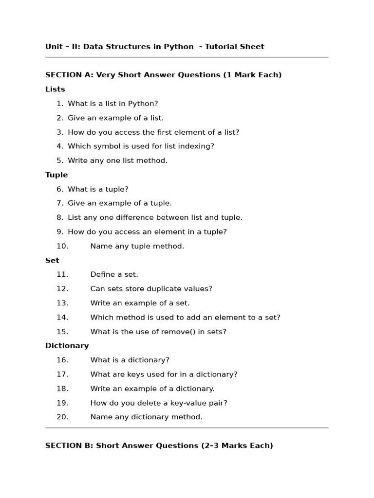 Unit 2 Tutorial Sheet | PDF | Computing | Computer Science