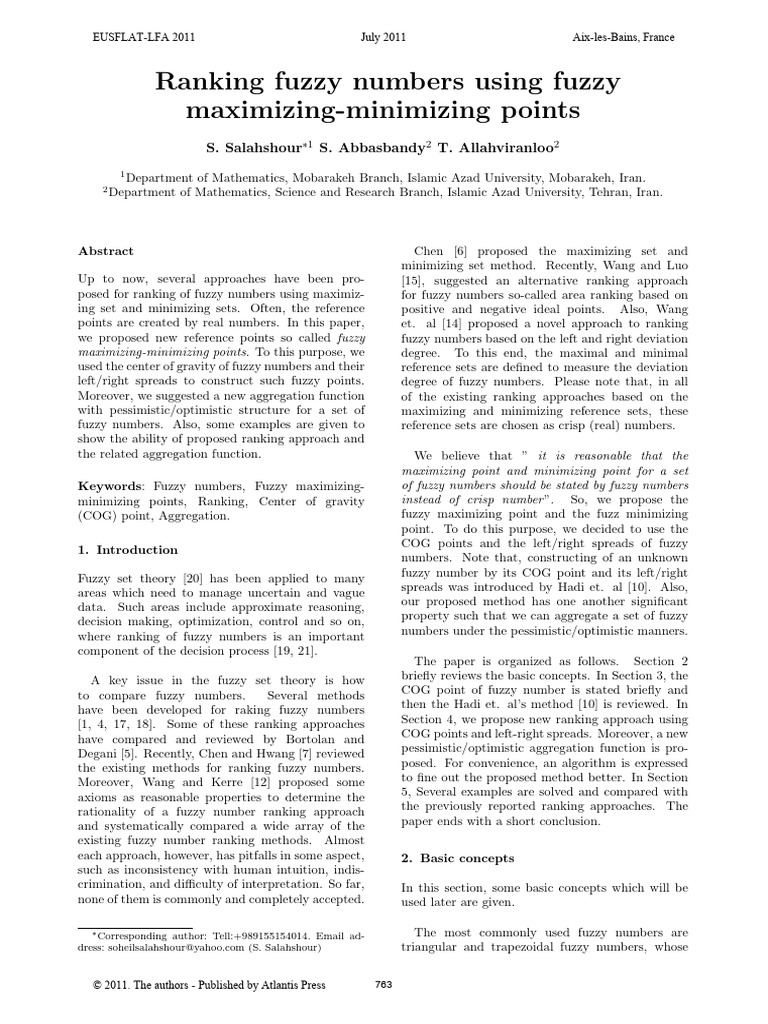 Ranking Fuzzy Numbers Using Fuzzy Maximizing-Minim | PDF | Fuzzy Logic ...