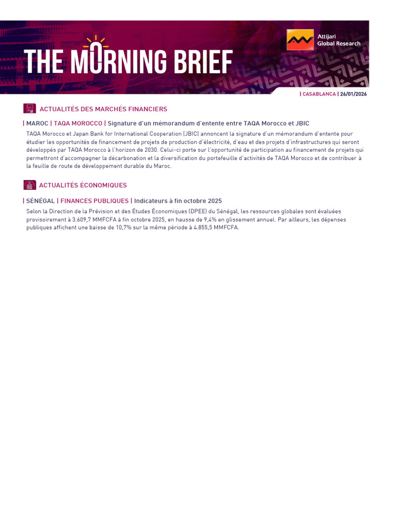 Morning Brief Du 26 Janvier 2026 | PDF