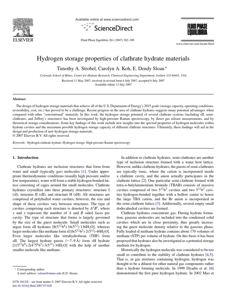 Hydrogen Storage Properties of Clathrate Hydrate Materials | PDF ...