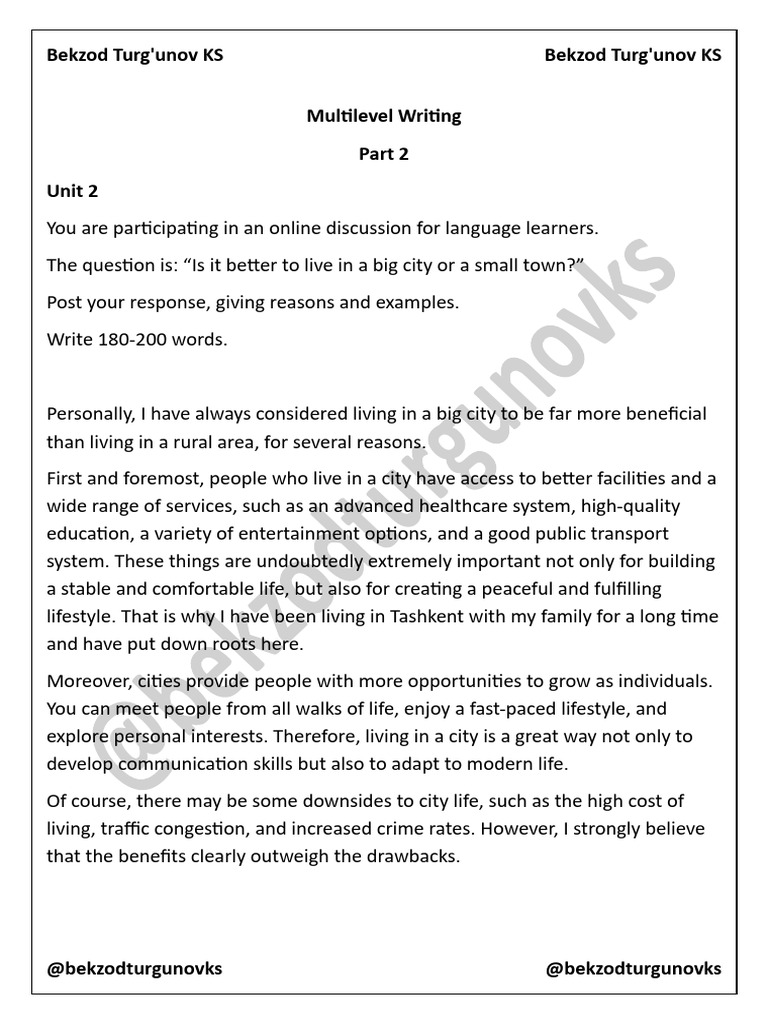 Multilevel Writing Part 2 Unit 2 | PDF
