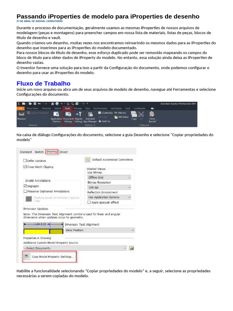 Passando IProperties de Modelo para IProperties de Desenho | PDF