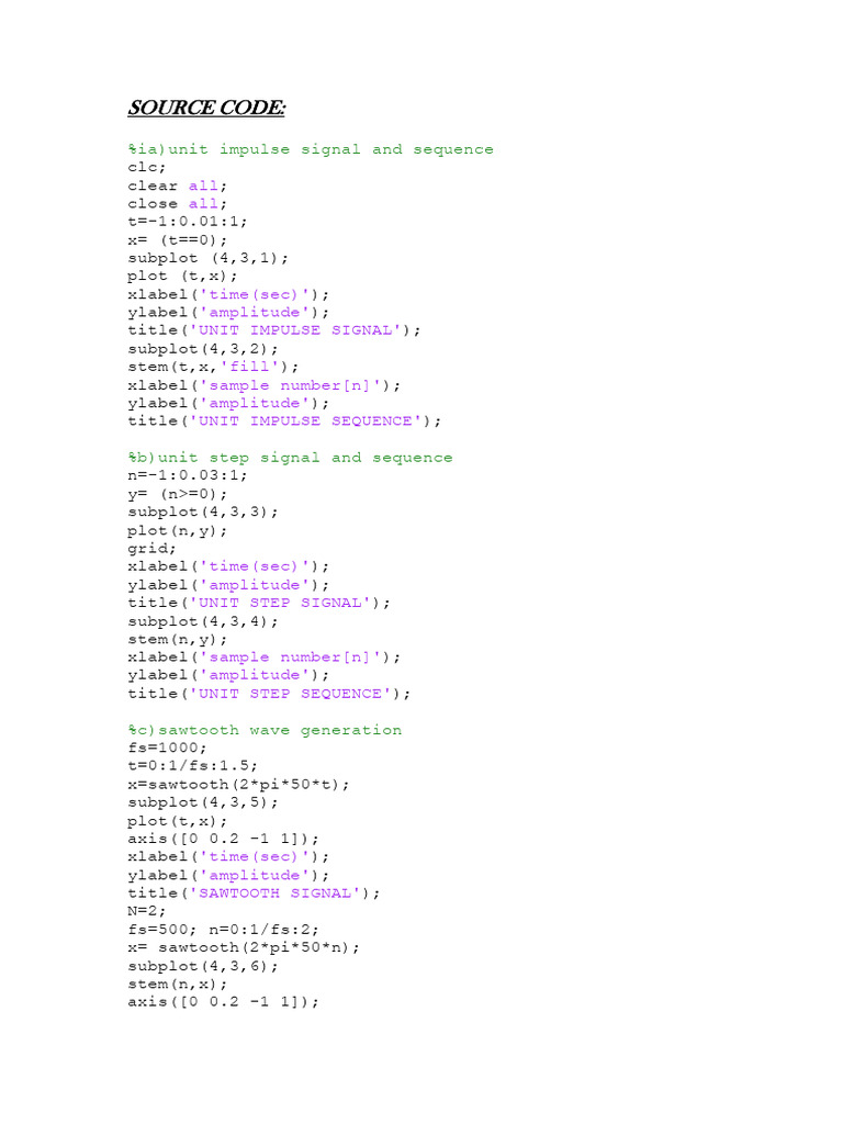 DSP 1 To 5 Programs Code | PDF | Computer Engineering | Waves