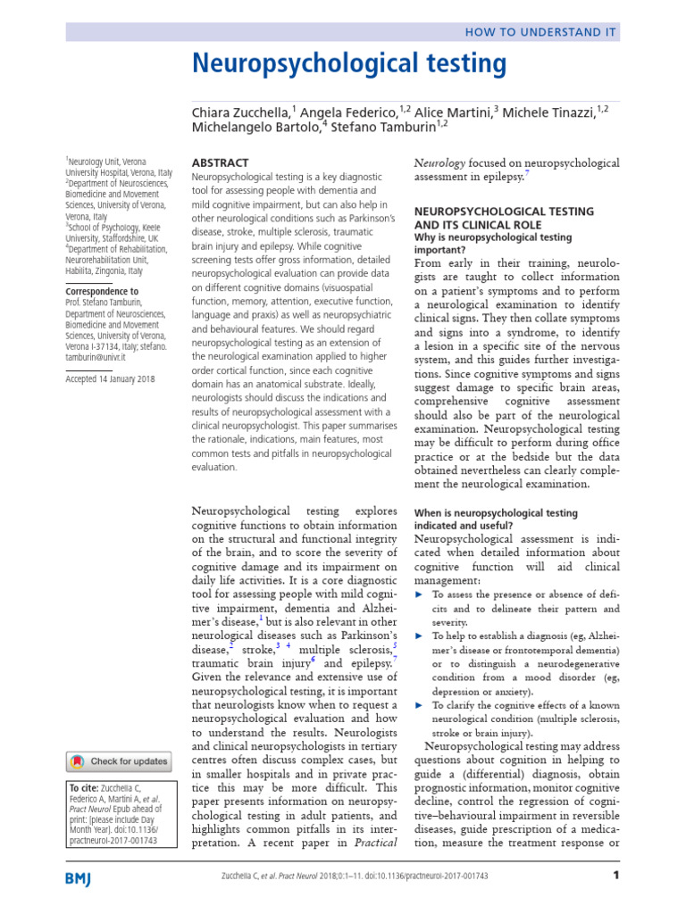 Neuropsychological Testing2018 | PDF | Temporal Lobe | Memory