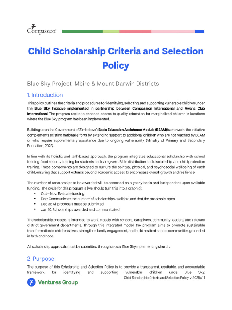 Child Scholarship Criteria and Selection Policy BSII Reviewed v2 | PDF ...