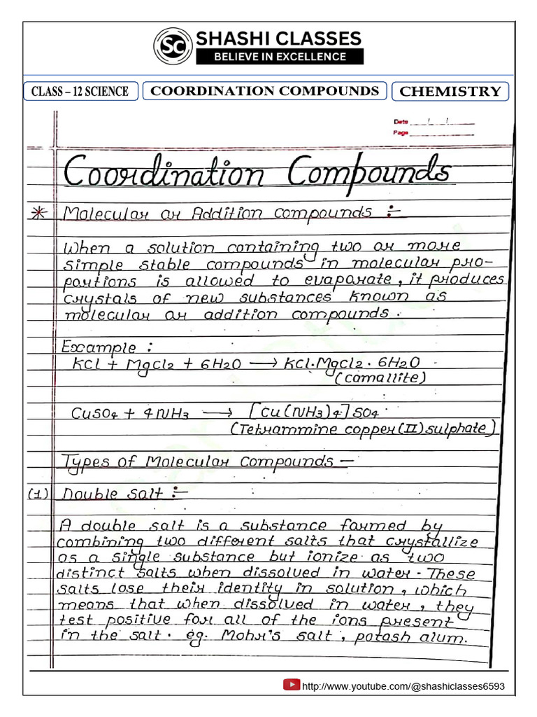 12 Chemistry Coordination Compounds | PDF