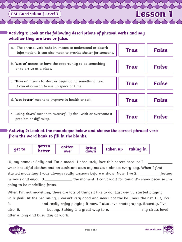 t 1709622067 Esl Curriculum Level 7 Lesson 1 Worksheet Ver 3 | PDF ...