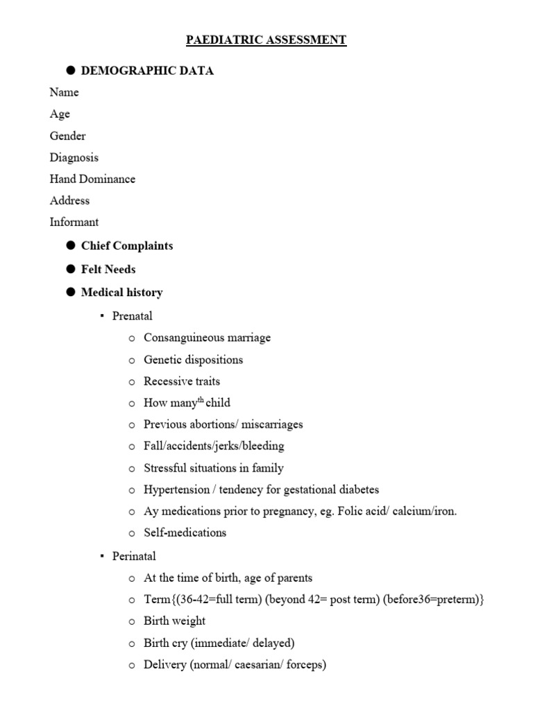 Paediatric Assessment-1 | PDF | Perception | Anatomical Terms Of Motion