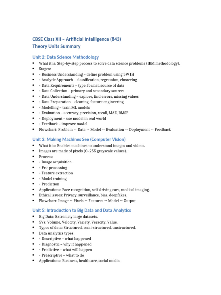 AI Class 12 Theory Summary | PDF | Artificial Intelligence ...