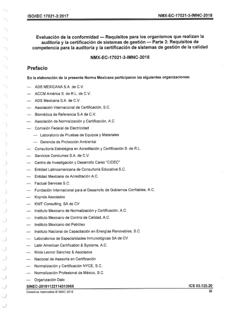 Iso Iec 17021-3 2017 Nmx-Ec-17021-3-Imnc-2018 | PDF
