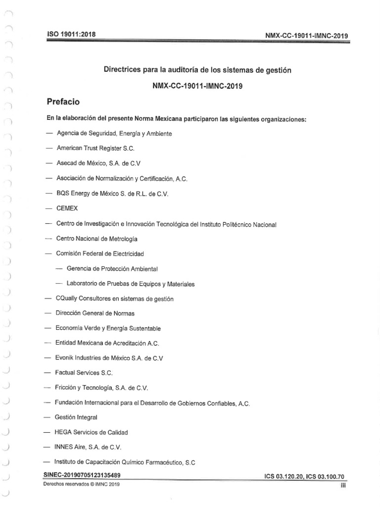 Iso 19011 2018 Nmx-Cc-19011-Imnc-2019 | PDF