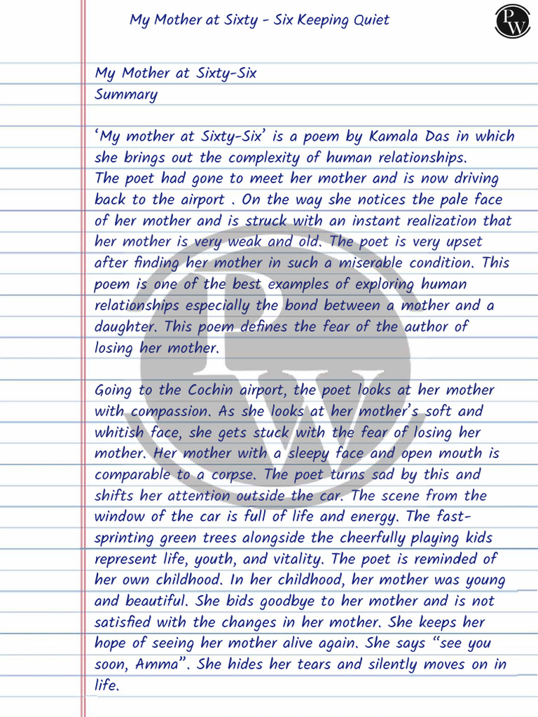 My Mother at Sixty - Six Keeping Quiet Handwritten Notes | PDF
