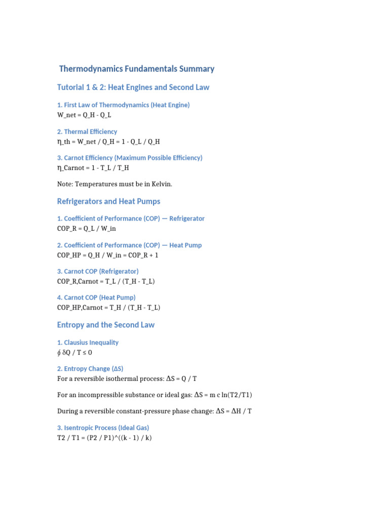 Thermodynamics Fundamentals Summary | PDF