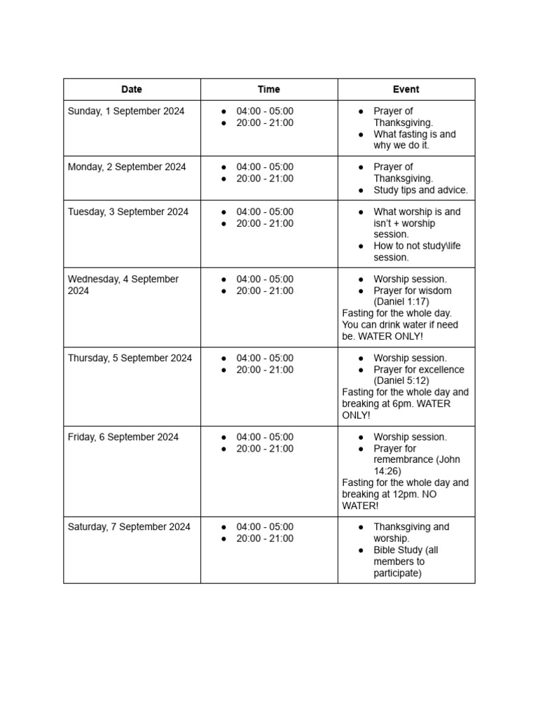 Exams Week Program | PDF