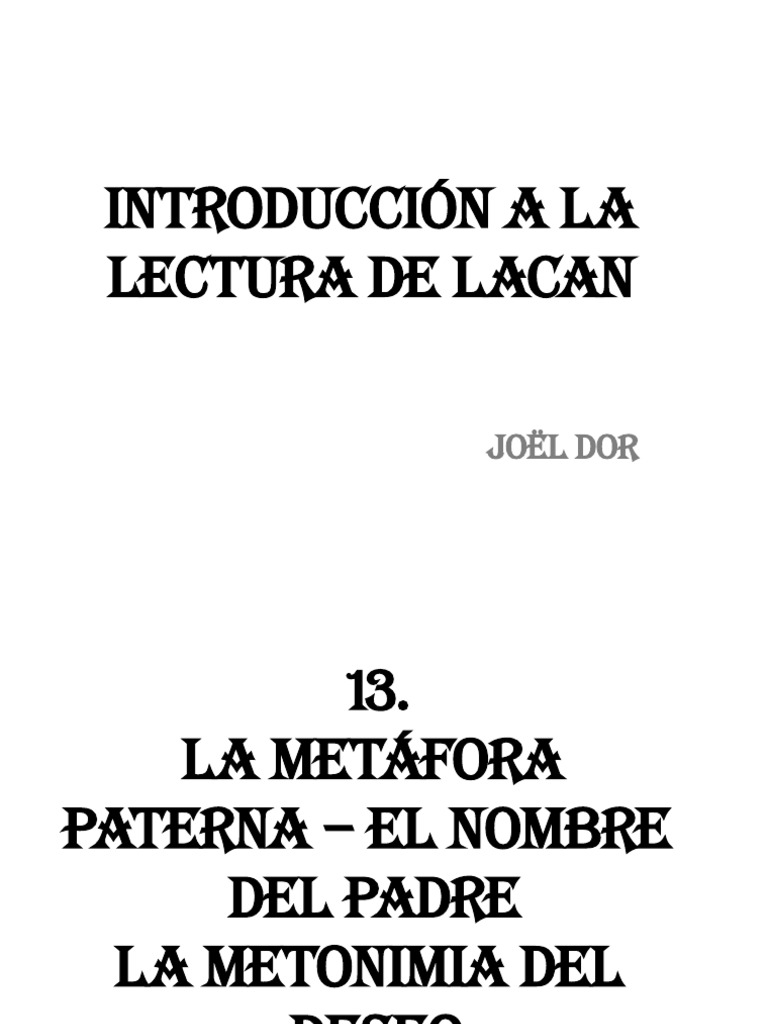 La Metáfora Paterna | PDF | Jacques Lacan | Complejo de Edipo