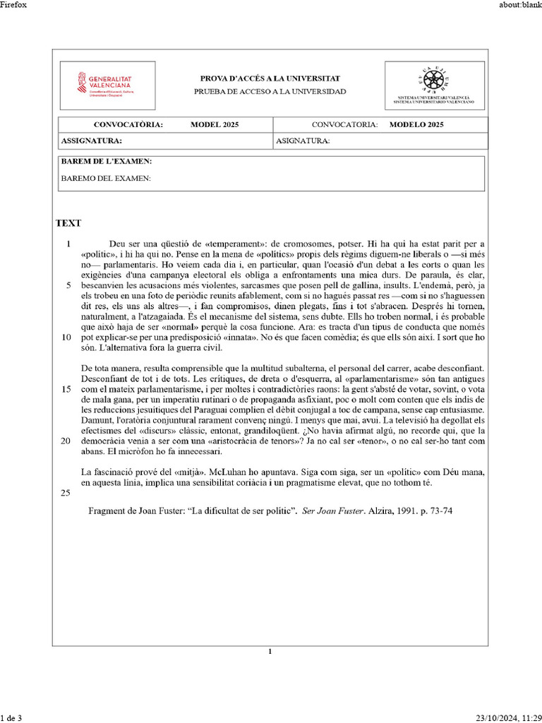 Model Prova 2025 | PDF