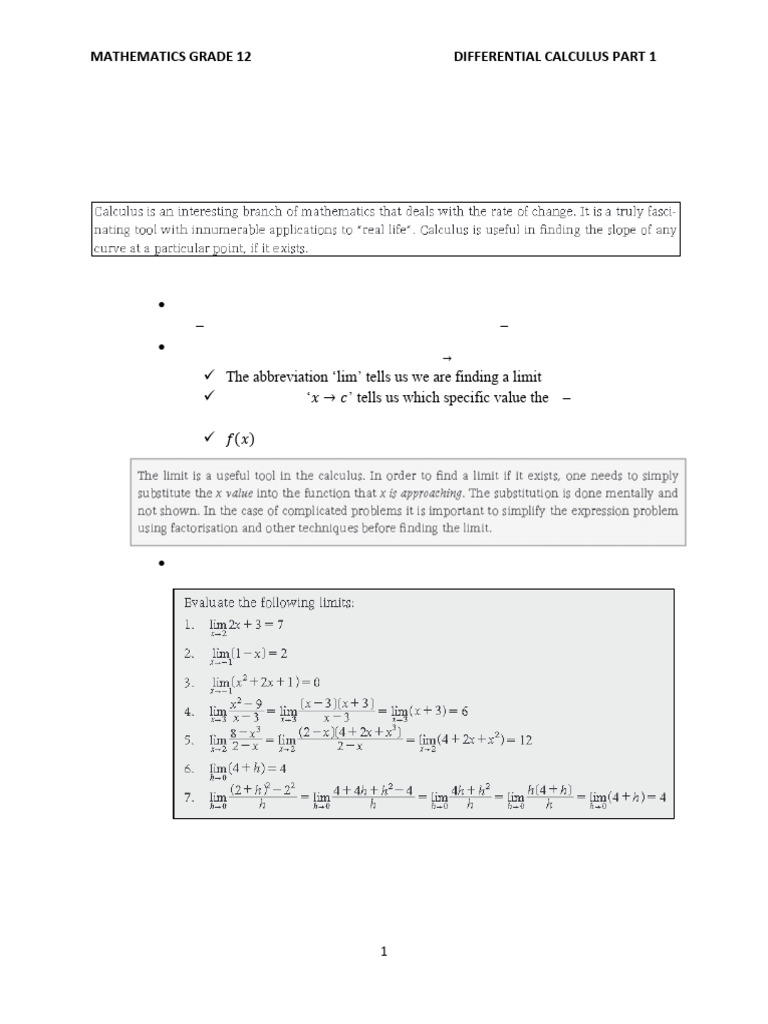 Grade 12 Mathematics Differential Calculus | PDF | Derivative | Tangent