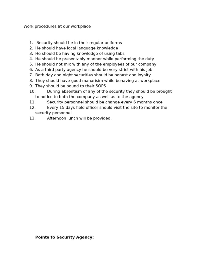 Work Procedures at Our Workplace | PDF