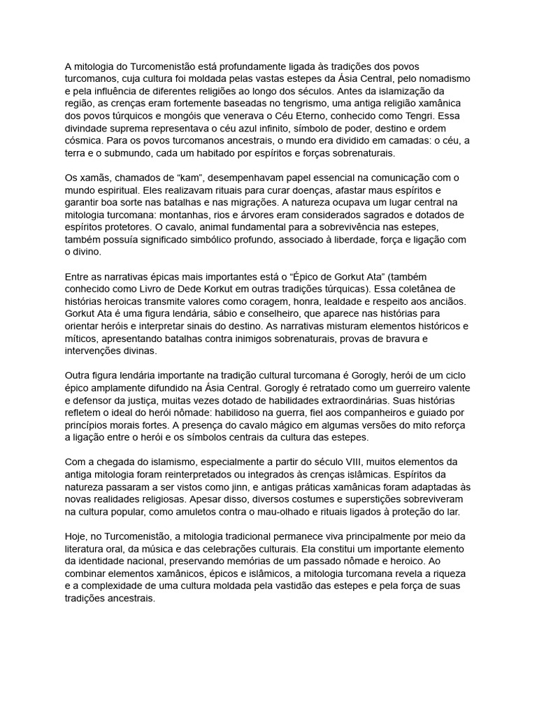 A mitologia do Turcomenistão está profundamente ligada às tradições dos ...