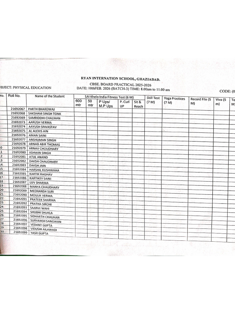 Physical Education Practical Batches For 10 TH Feb | PDF