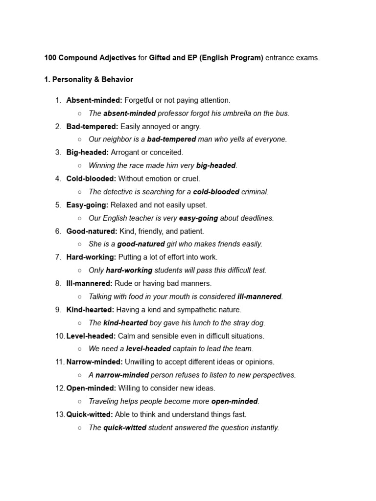 100 Compound Adjectives | PDF