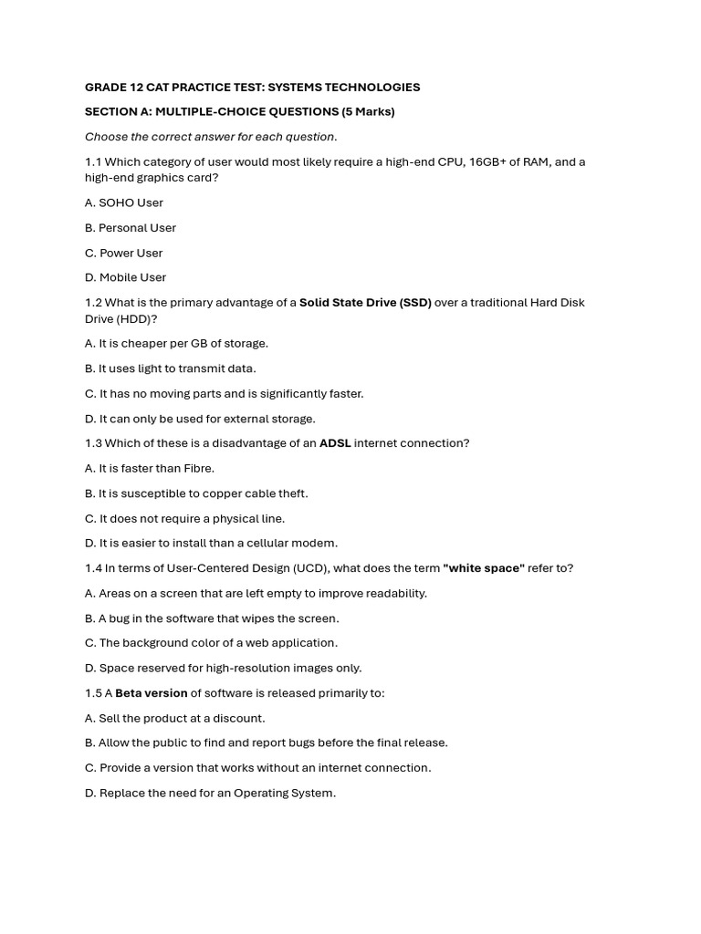 Grade 12 Cat Practice Test | PDF