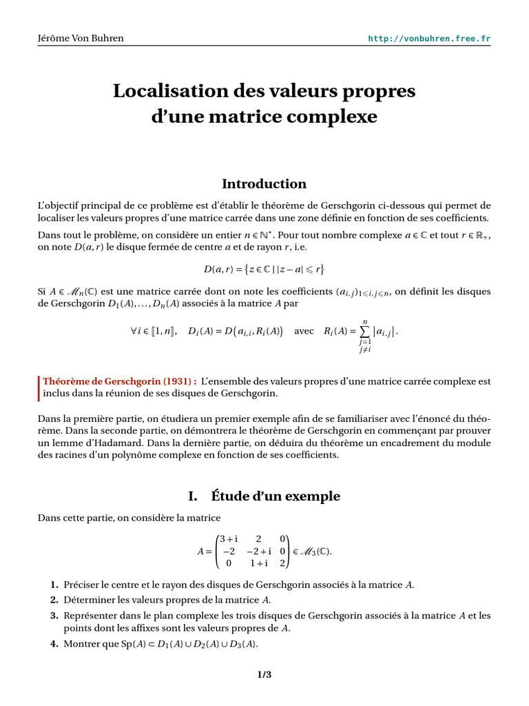 Localisation Valeurs Propres Matrice Complexe | PDF | Matrice ...
