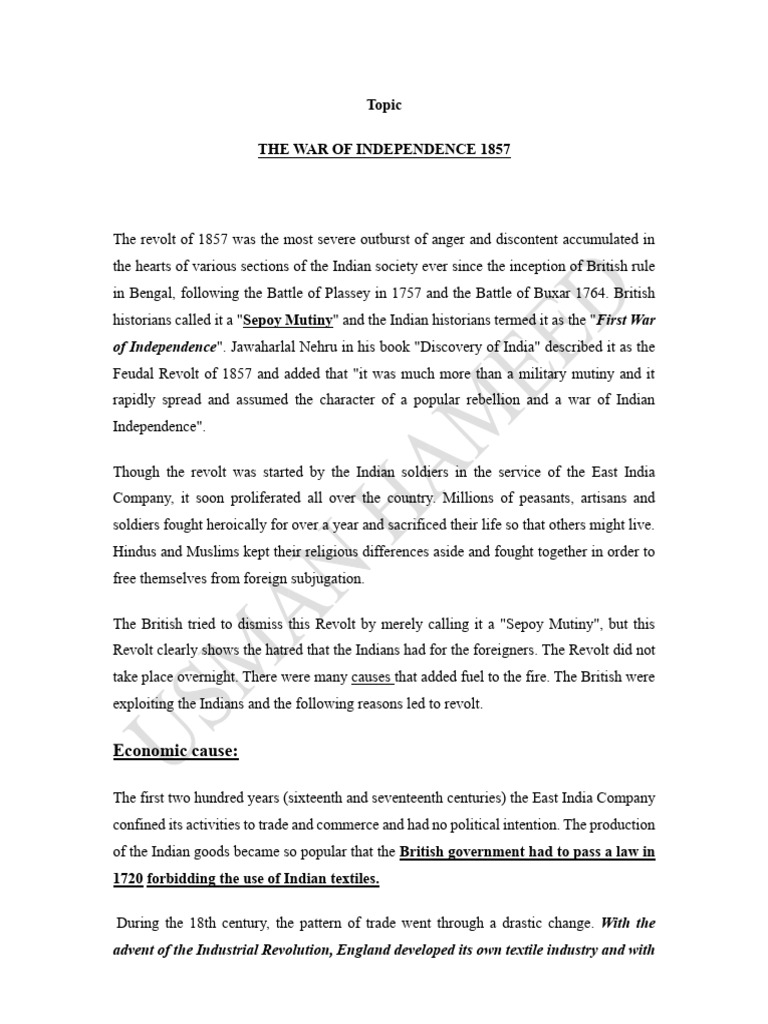 WAR OF INDEPENDENCE | PDF | Indian Rebellion Of 1857