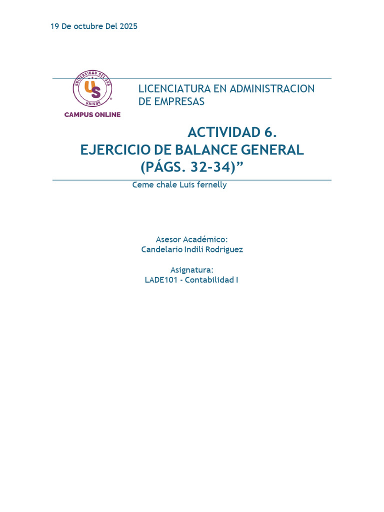 Ejercicio de Balance General | PDF | Contabilidad | Hoja de balance