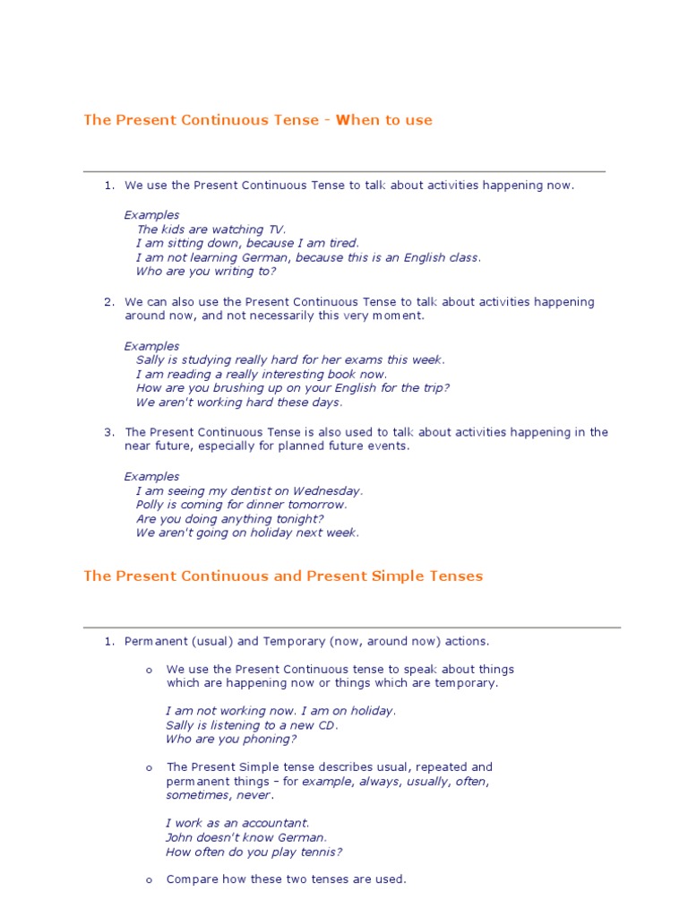 Understanding Present Continuous Tense | PDF | Grammatical Tense | Phrase