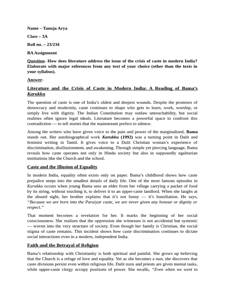 BA Assignment | PDF | Dalit | Caste