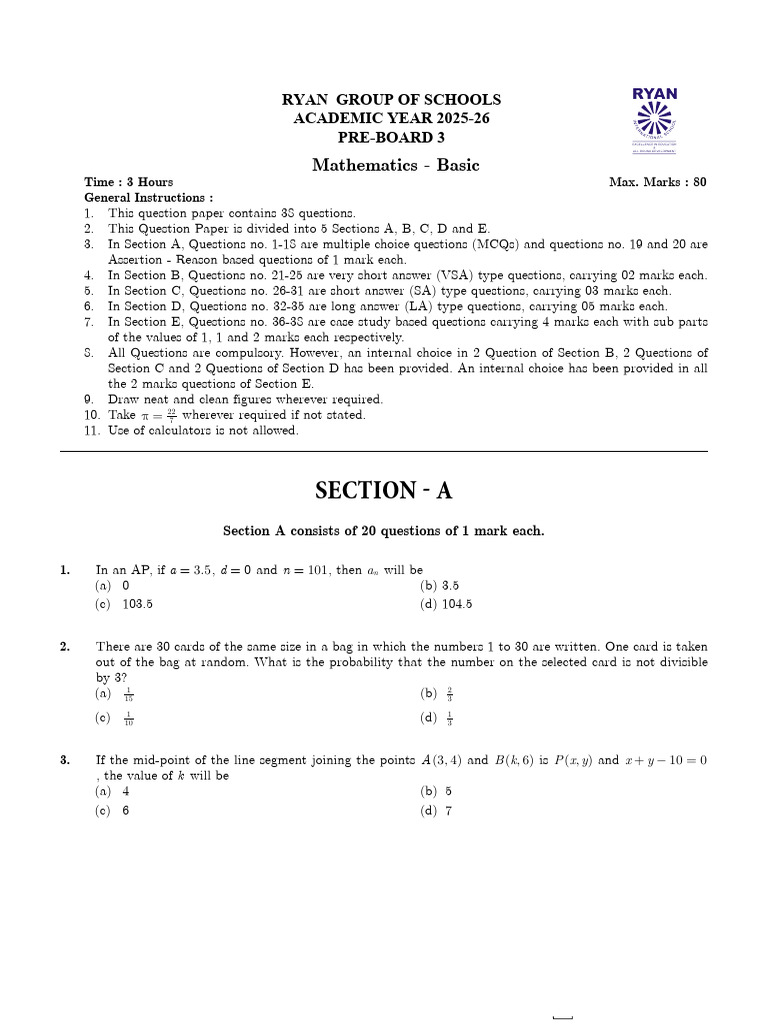 Pre-Board 3 Math Basic | PDF | Atmosphere Of Earth | Sulfur Dioxide