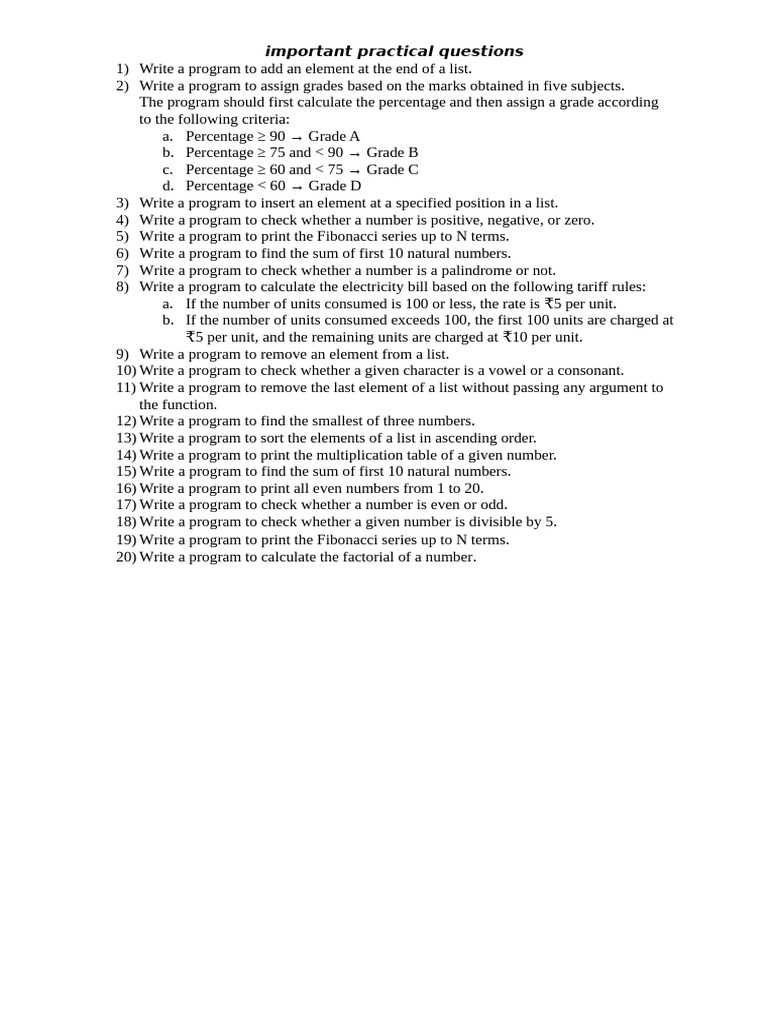 Important Practical Questions | PDF