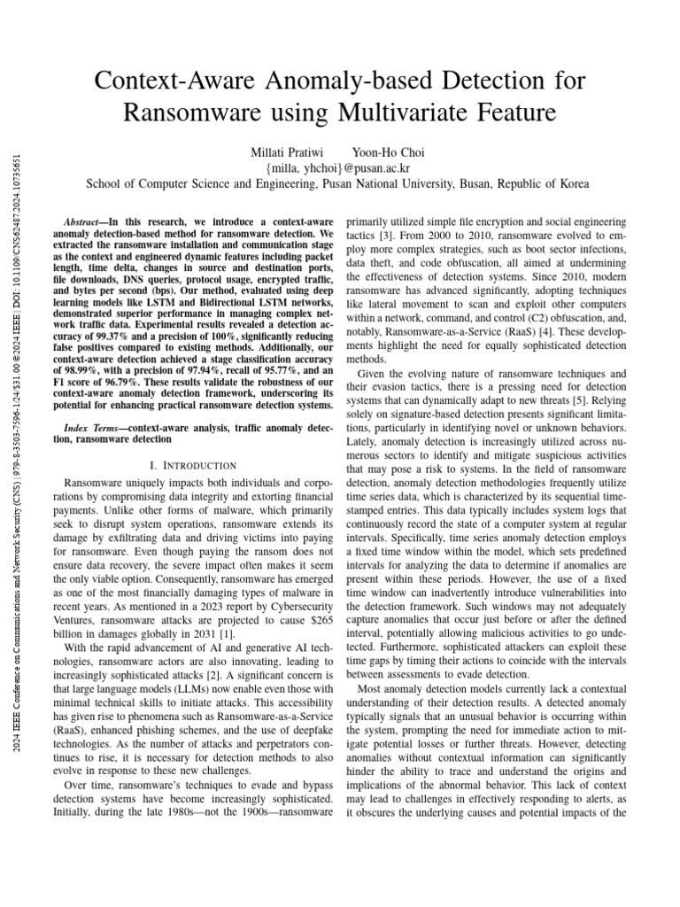 Context-Aware Anomaly-based Detection for Ransomware Using Multivariate ...