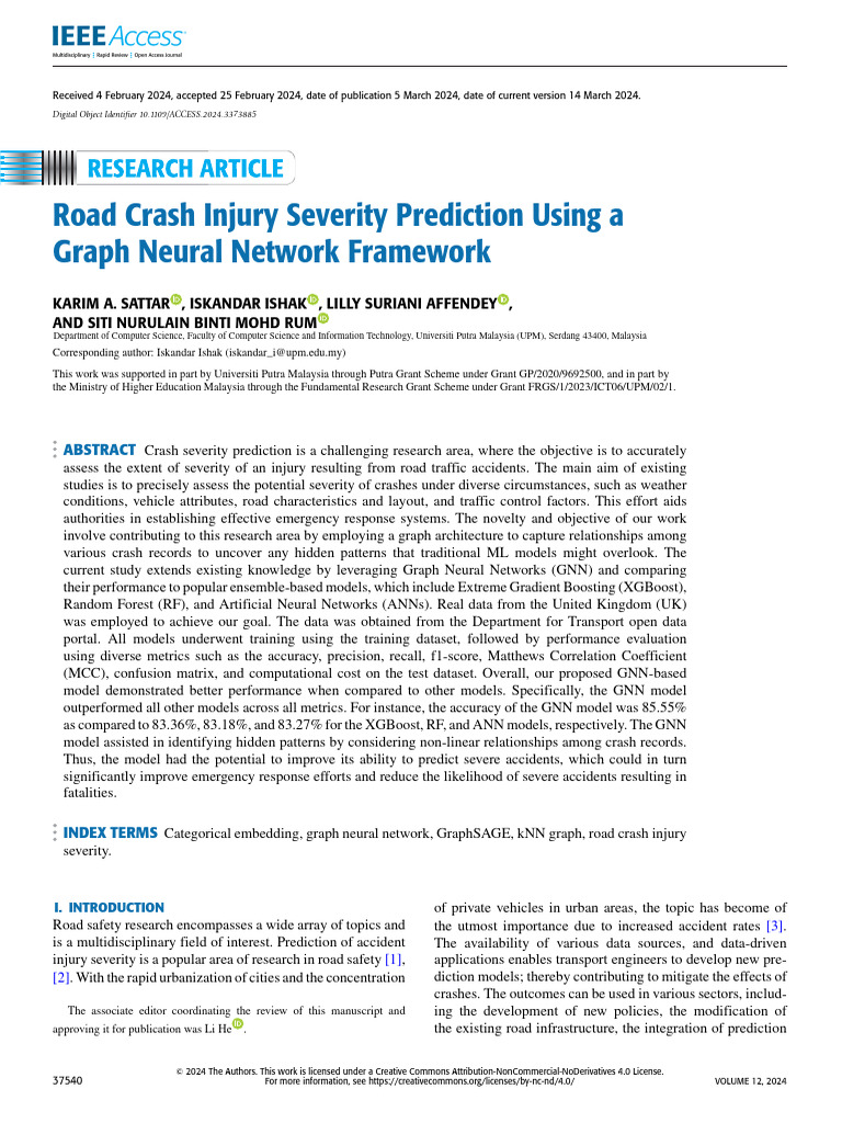 Road Crash Injury Severity Prediction Using A Graph Neural Network ...