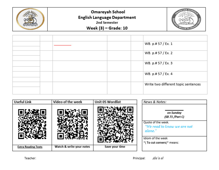 Weekly Plan (Grade 10) Week 03 (15) Feb. - (19) Feb. | PDF
