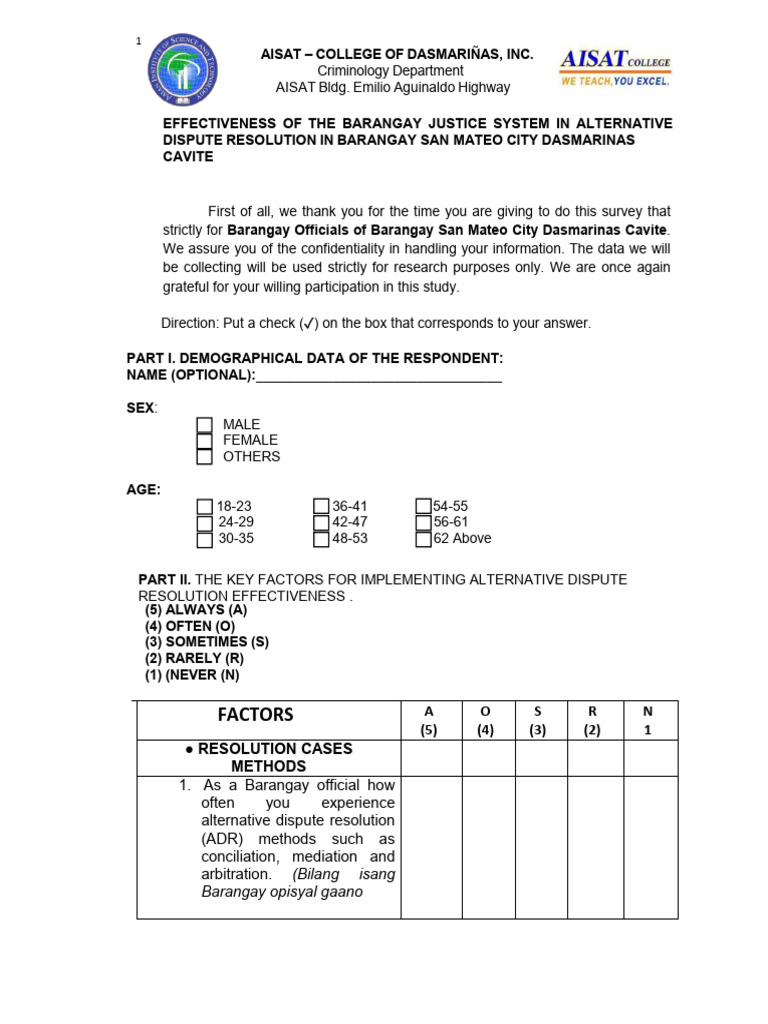 Questionnaire Original1 BRGY OFFICIAl Edited).Docx 2121 | PDF ...