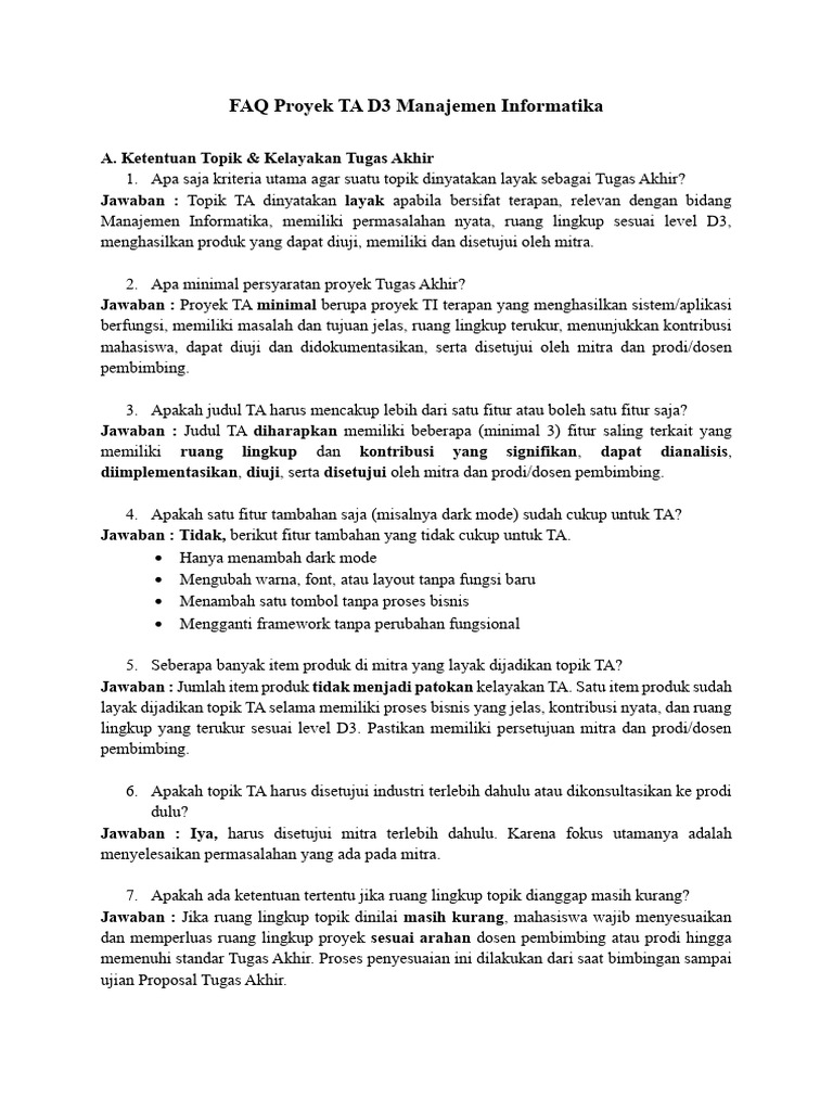 FAQ Proyek TA D3 Manajemen Informatika - 2026 | PDF